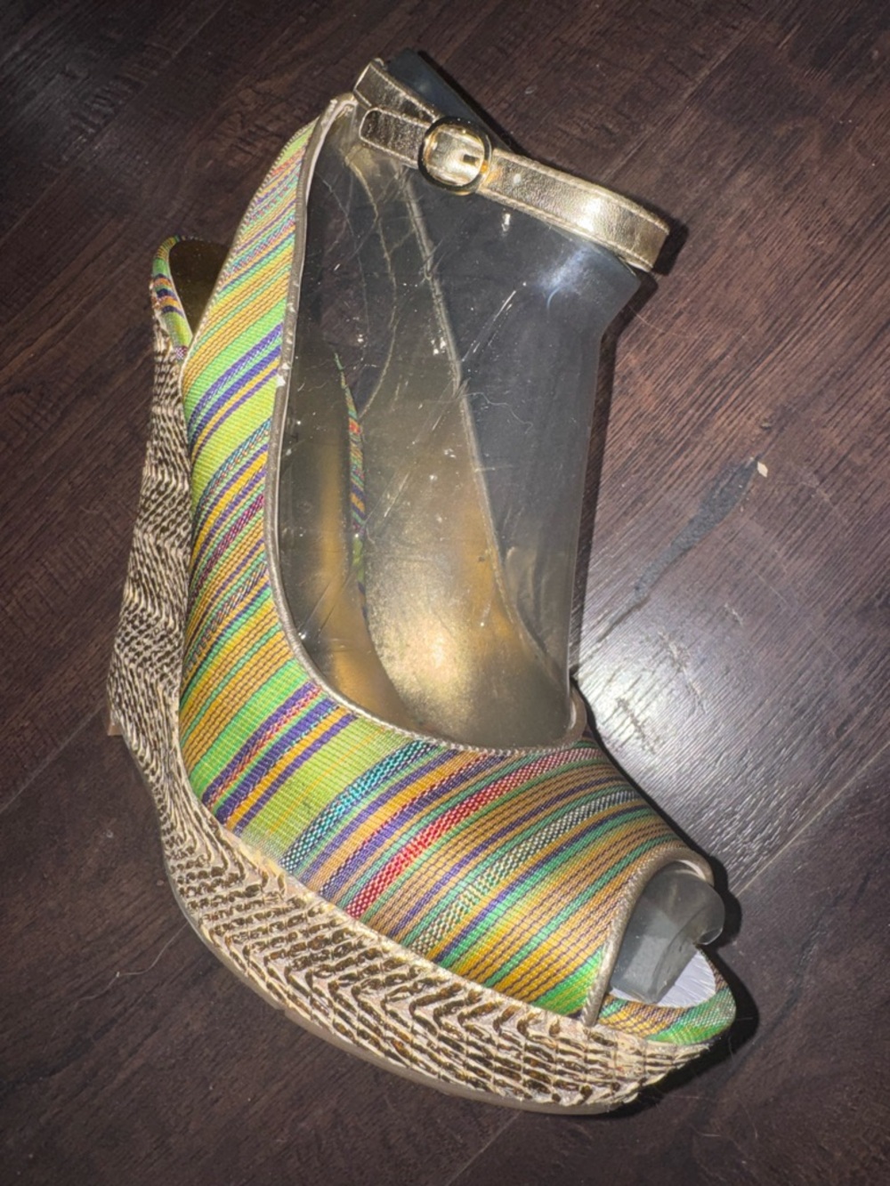 Nine West Multicolor Striped Raffia Wedge Sandals - Picture 4 of 5